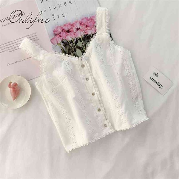 

summer women embroidery crop sleeveless short white lace beach s 210513