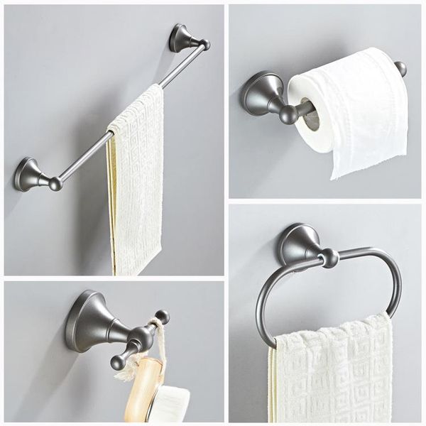 

bath accessory set 4-piece brass bathroom pendant suit gray round towel holder toilet paper wall hanging robe hook ring cn(origin)