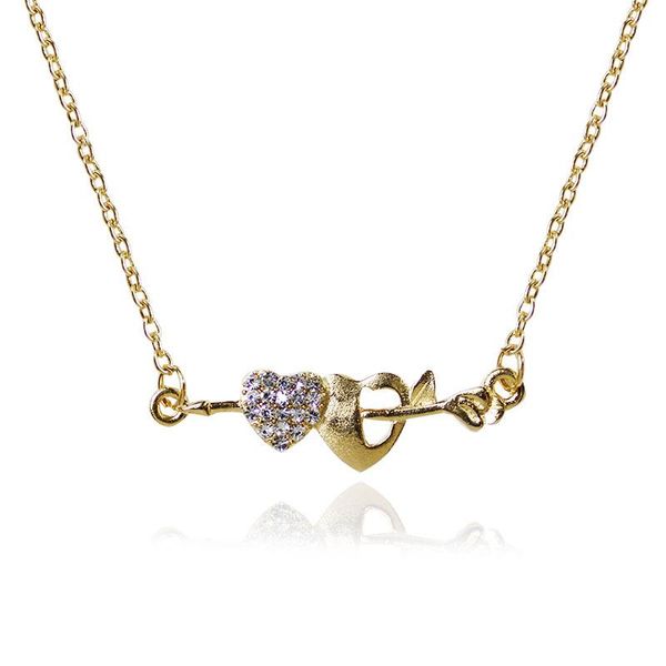 

korean fashion simple necklace with diamonds one arrow through the heart love clavicle chain for ladies in summer pendant necklaces, Silver