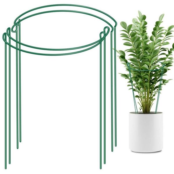 

pack plant support stake metal garden green half round ring cage other supplies
