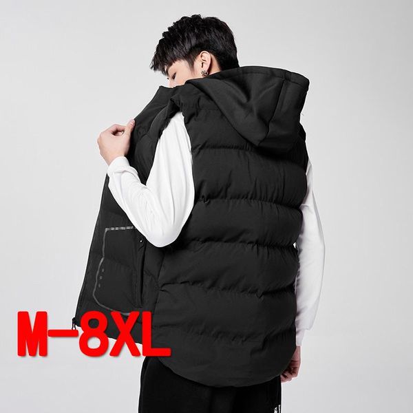 

men's vests hat detachable vest men winter sleeveless jacket warm patchwork hooded jackets and coats thicken waistcoat plus size 7xl 8x, Black;white