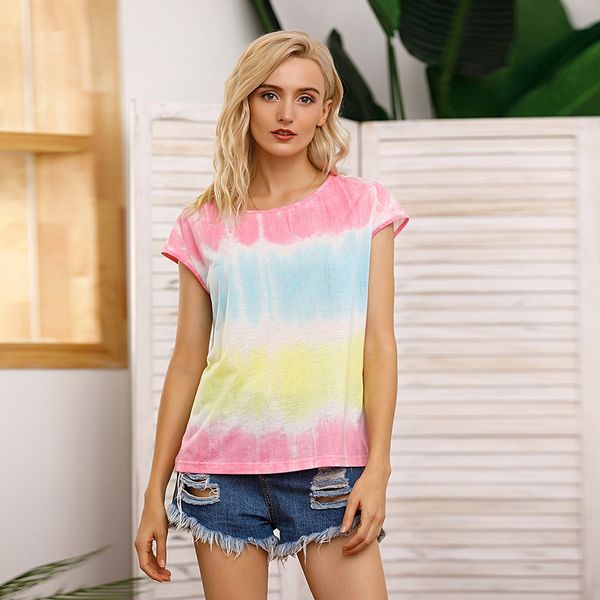 

new tie dyeing gradient printing round neck sleeveless vest t-shirt female, White
