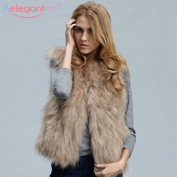 Aelegantmis Faux Fur Vest Donna Casual Slim Primavera Autunno Giacca senza maniche Cappotto Plus Size 3XL Gilet Femme Nero 210607