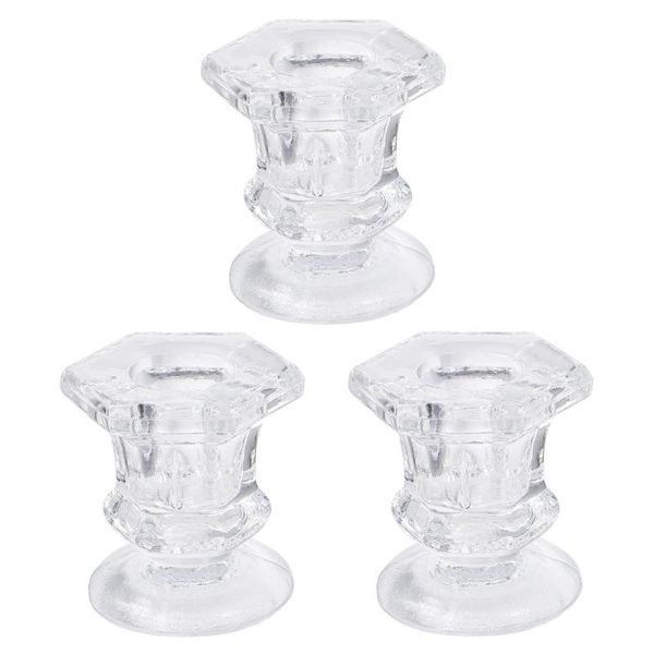 

3pcs simple glass candle holder deskstand clear candlestick holders
