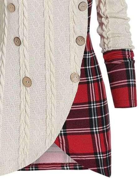 

winter casual plaid dresses stitching knitted sweater long sve, Black;gray