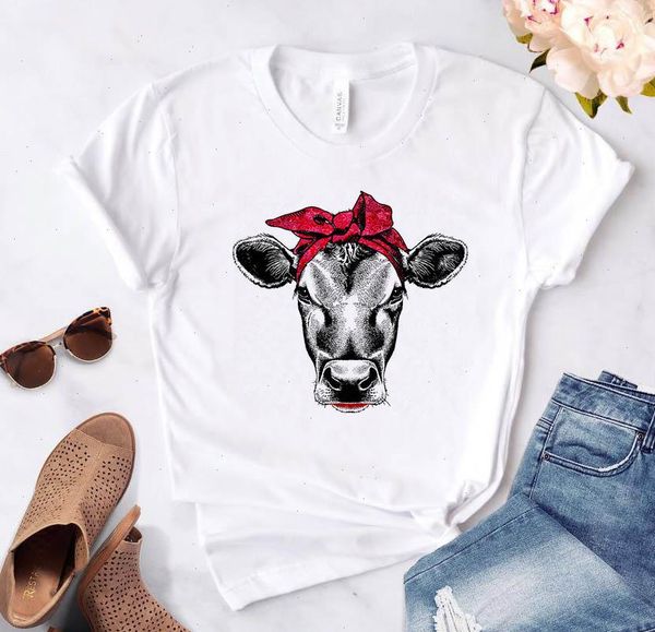 

bandana womens t shirt cow print women tshirt cotton casual funny gift 90s lady yong girl drop ship s 883, White