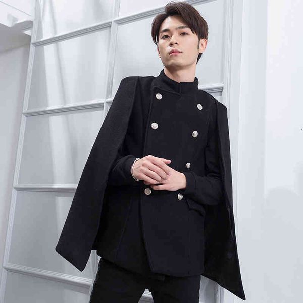 

wool fake thin of two pieces necklace shawl mantle personality tide male short winter coat korean version 9wte, Black