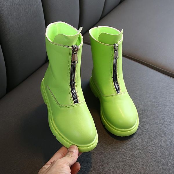 

brand autumn winter baby girls princess boots children' zipper leather mid-calf boot for school motorcycle, Black;grey