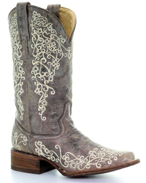 

boots women's brown crater embroidered cowgirl - square toe, Black