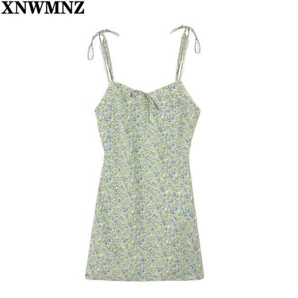 Vestido de Verão Mulheres Vintage Verde Floral Impressão Mini Mulheres Retro Retro Zipper Es Sexy Spaghetti Straps Vestidos 210520