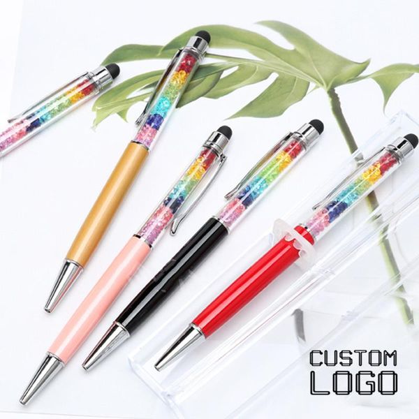 

5pcs creative rainbow crystal pen metal touch screen students cute ballpoint office gift 0.7mm lettering custom logo pens, Blue;orange