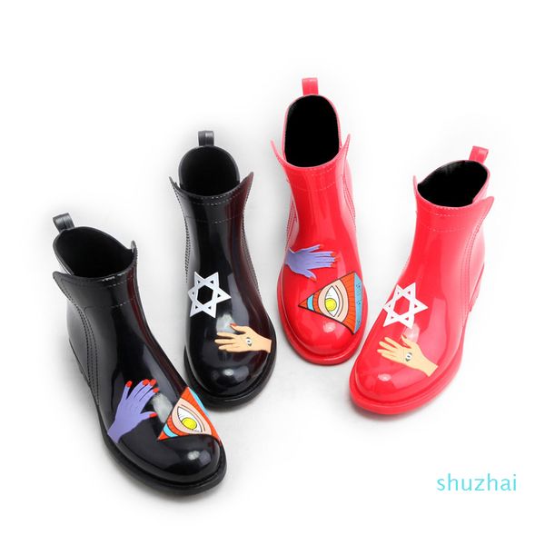 

pvc ankle rain boots women flat heels rainboots waterproof water shoes woman wellies, Black