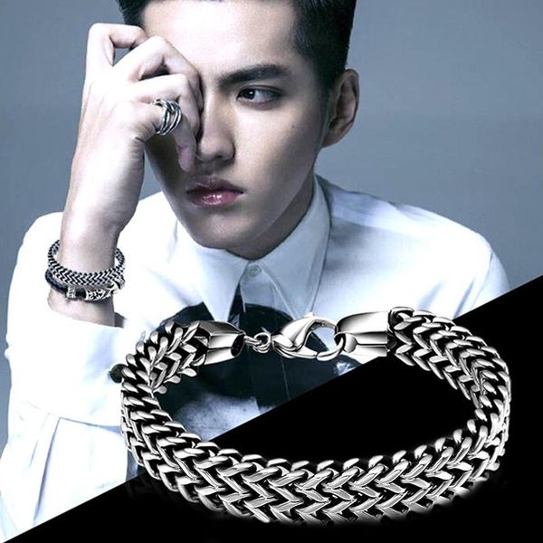 

link, chain vintage bracelet for mens stainless steel hip hop retro on hand gifts male accessories charm jewelry, Black