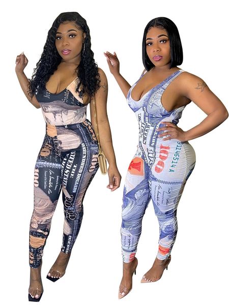 

women's jumpsuits & rompers 2021 spring and summer selling fashion casual printed one-piece slim pants round neck sleeveless t, Black;white