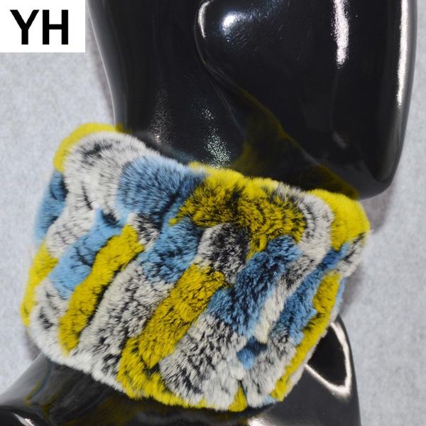 

scarves rex fur ring winter warm women genuine headbands scarf handmade knitted real scarfs, Blue;gray