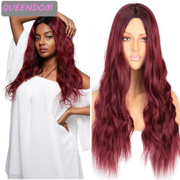 

burgundy long wavy wigs ombre synthetic body wave wigs for black women natural hair wig heat resistant middle part cosplay wig