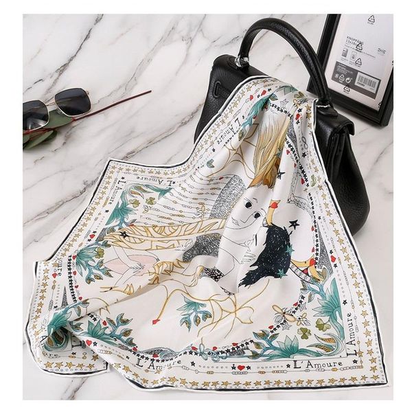 

scarves small square 100% silk scarf neckerchief bandana women, Blue;gray