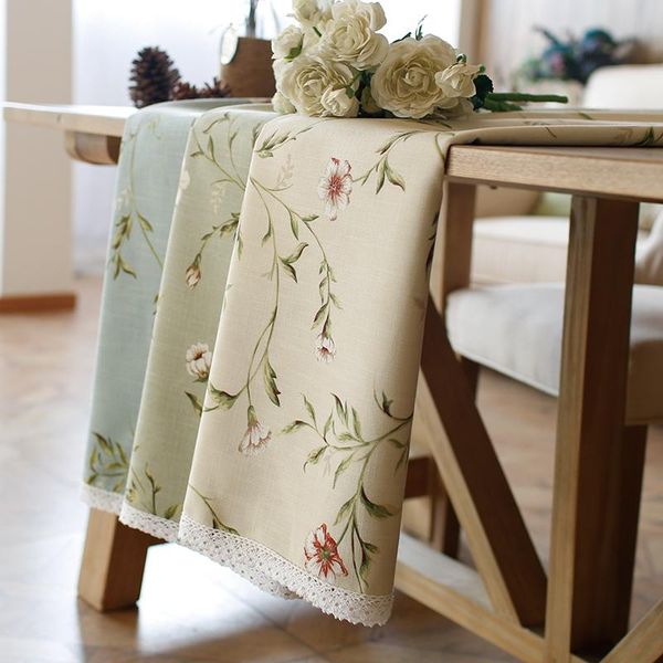 

table cloth north european and american pastoral style cotton linen rectangular small fresh broken flower green