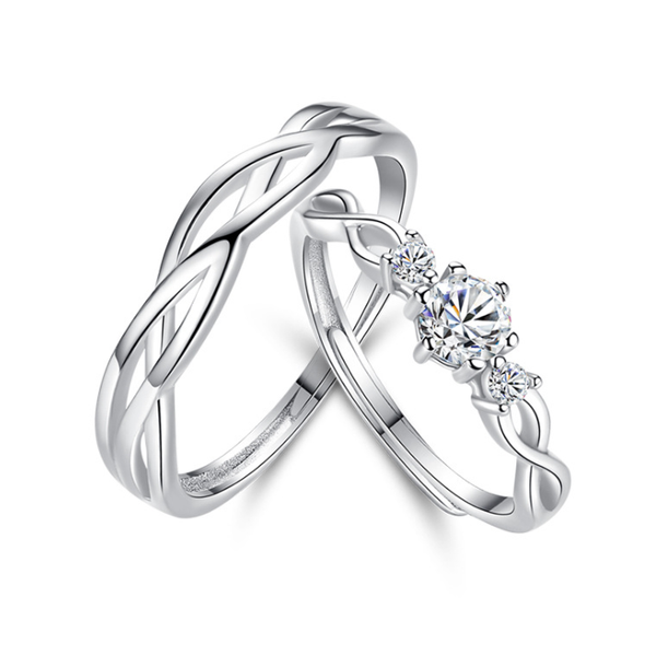 

cluster rings yaximan silverage 925 sterling silver women luxury zircon winding couple open ring men love's gift wedding jewelry, Golden;silver