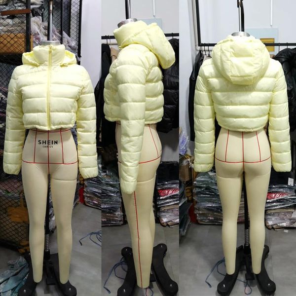 

women's jackets 2021 autumn winter hooded puffer jacket women light yellow cropped padded coat female outwear ladies clothing, Black;brown