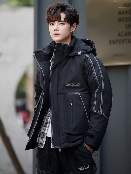

men's down & parkas jacket short style thickened winter white duck warm and handsome hoodie, Black