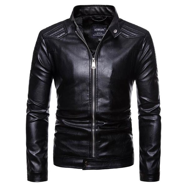 

men's fur & faux 2021 motorcycle leather european and american coat large size jacket py mens, Black