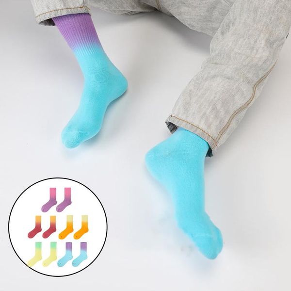 

socks & hosiery women men athletic tube long socks, gradient tie-dye running breathable cotton summer thin, Black;white