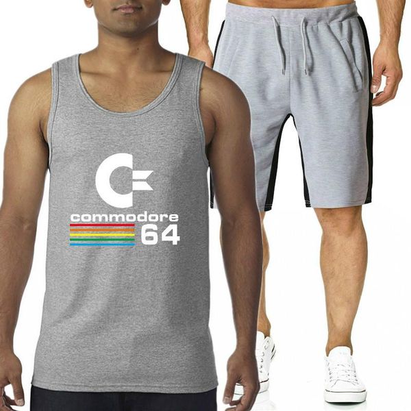 

men's tracksuits nice summer vest + shorts men suit commodore 75 t-shirt c75 sid amiga retro 8 bit cool design vinyl sportswear, Gray