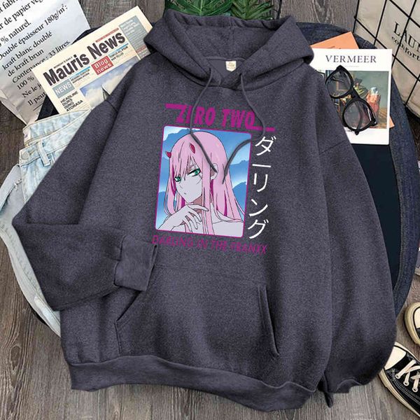 

men's hoodie, animation zero two, men's winter, casual, loose, wool, harajuku style, Black