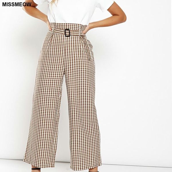 

women's pants & capris missmeow wide leg plaid trousers casual loose high waist women pantalon femme pantalones mujer, Black;white