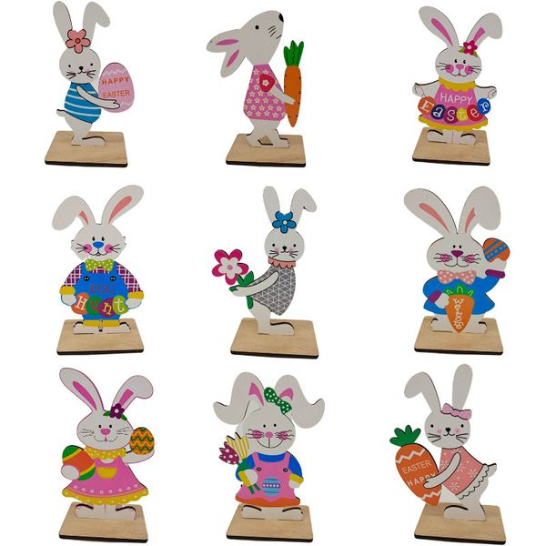 Festa de Páscoa Coelhinho Tablimple Decoração de Madeira Bunnies Centerpiece Primavera Rabbit Ornament Ornament Sign Figurines para Decoração do Pátio de Jardim Home