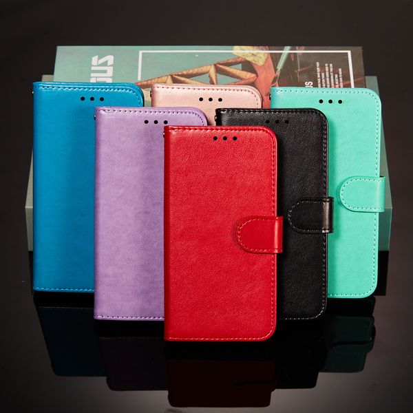 Brieftaschen-Handyhüllen für iPhone 13 12 11 Pro Max XR XS X 7 8 Samsung Galaxy S21 S20 Note20 Ultra Noto10 S10 Plus Pure Color PU-Leder stoßfeste Schutzhülle