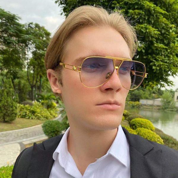 

metal pilot sunglasses men classic style blue shaded cut out temples, White;black