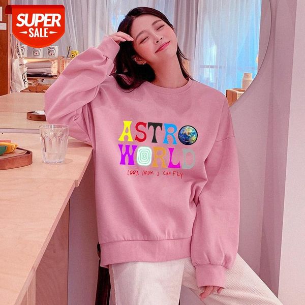 

rap travis scott print plus fleece sweater pink round neck pullover thick coat #2u4s, Black