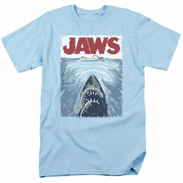 

jaws graphic poster t shirt licensed shark movie retro tee classic light blue, White;black