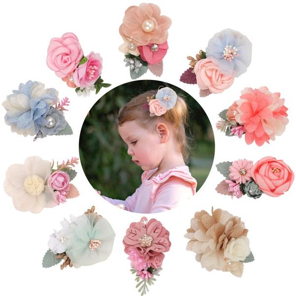 

hair accessories 2021 chiffon artificial flower clips children pins baby girls toddlers hairpin kids barrettes, Slivery;white