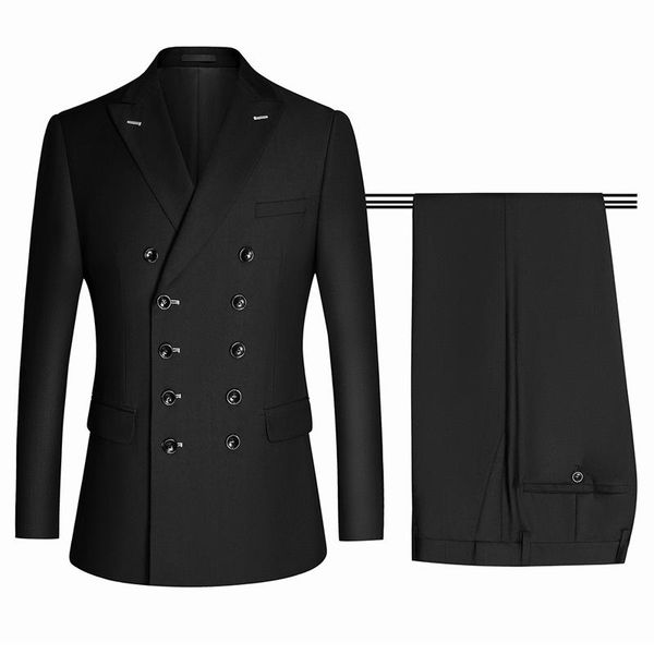 

men's suits & blazers black double breasted for men wedding 2 piece peaked lapel formal working groom tuxedos in stock man fashion clot, White;black