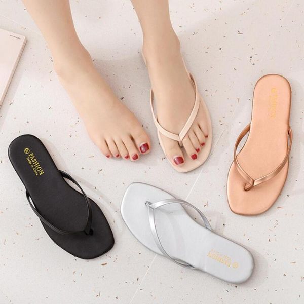 

women shallow slides ladies summer outside comfortable slippers female fashion casual flats shoes flip flops, Black
