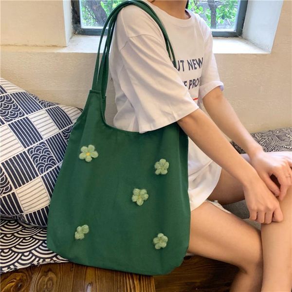

evening bags women canvas shoulder bag bright daisies cotton cloth handbag female flower casual totes large capacity shopping for #30