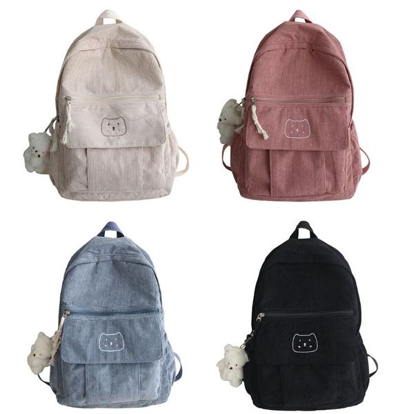 

school bags cute corduroy women backpack solid color female student schoolbag for teenage girl travel shoulder bagpack