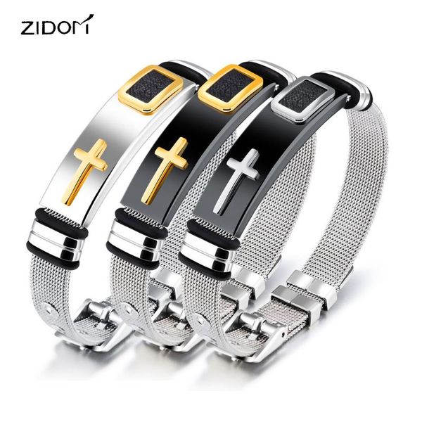 

cuff gold silver color stainless steel cross men bracelet fashion adjustable 17cm-21cm length chain bracelets mens jewelry gifts, White