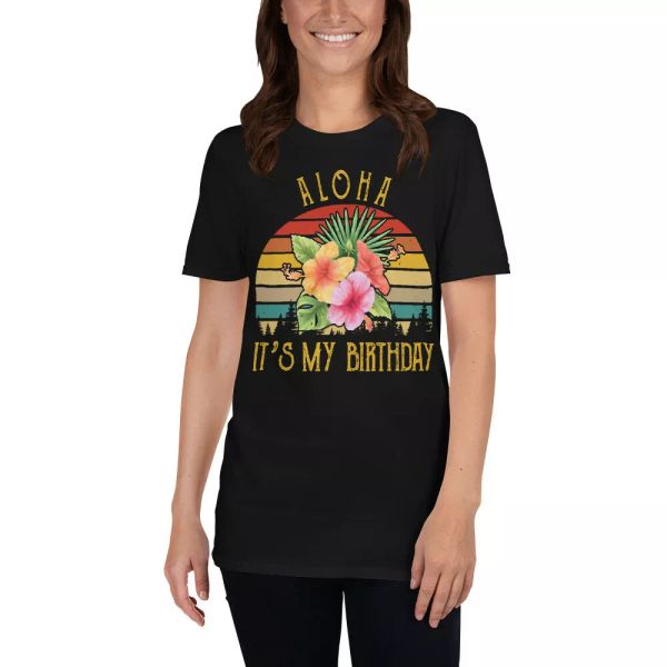 

Vintage Retro Aloha It's My Birthday Cool Birthday Flowers Hawaii Hawaiian Shirt, White;black