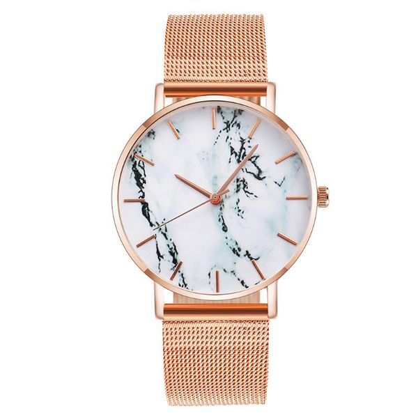 

wristwatches fashion women rose gold mesh band creative marble wrist watch luxury quartz watches gifts relogio feminino drop, Slivery;brown