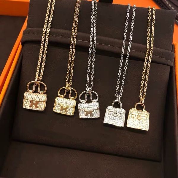 

designer jewelry kangkang 925 sterling silver family inlaid bag necklace 18k plated full diamond pendant clavicle chain