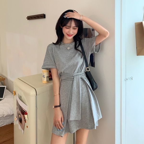 

2021 new t-shirt, women's sleeve, monochrome, casual, mori, tights, half length, short skirt, two-piece suit, summer fnqo, Black