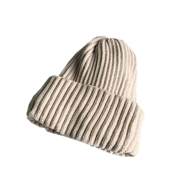 

beanies winter leisure all-match double-layer thick warm hooded korean version of the pure color chenille knitted hat women's wool