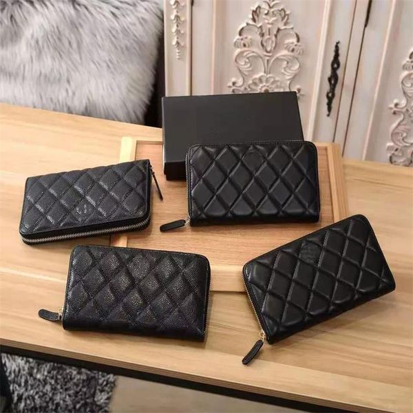 

wallets luxury leather women long wallet caviar clutch bag cowhide zipper coin purse male mobile phone card case, Red;black