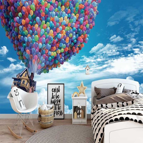 

wallpapers milofi 3d custom wallpaper blue sky house hydrogen balloon