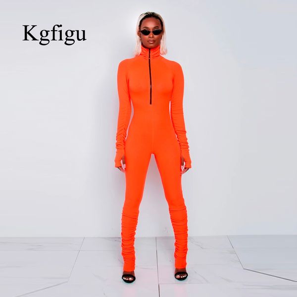 

kgfigu warm winter rib jumpsuit for women ladies zipper long sleeve thumb hole rompers casual outfits good stretch, Black;white