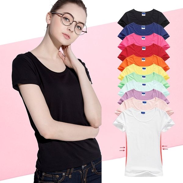 

2020 summer 15 color s-2xl plain t shirt women cotton elastic basic tshirt woman casual short sleeve t-shirt, White